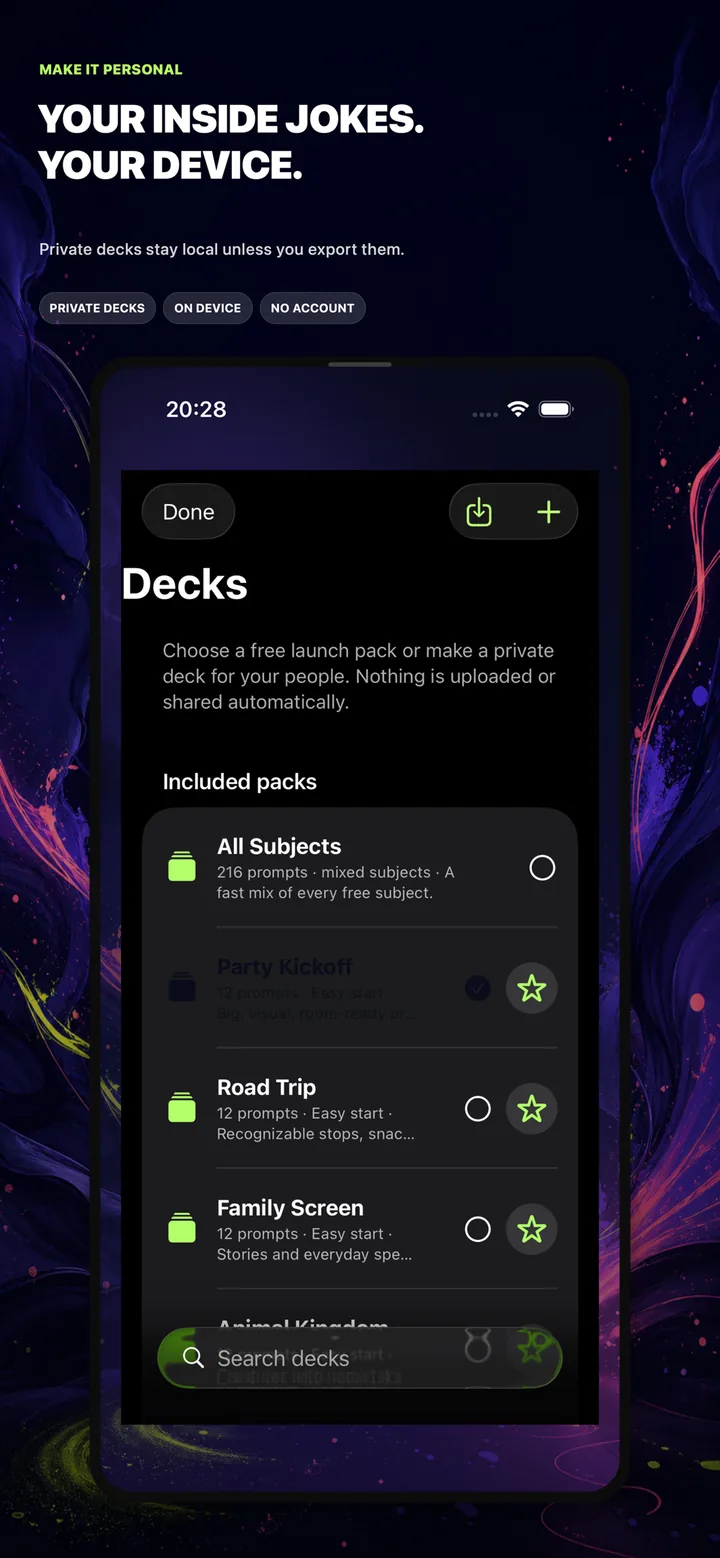 CharadePulse private decks screen