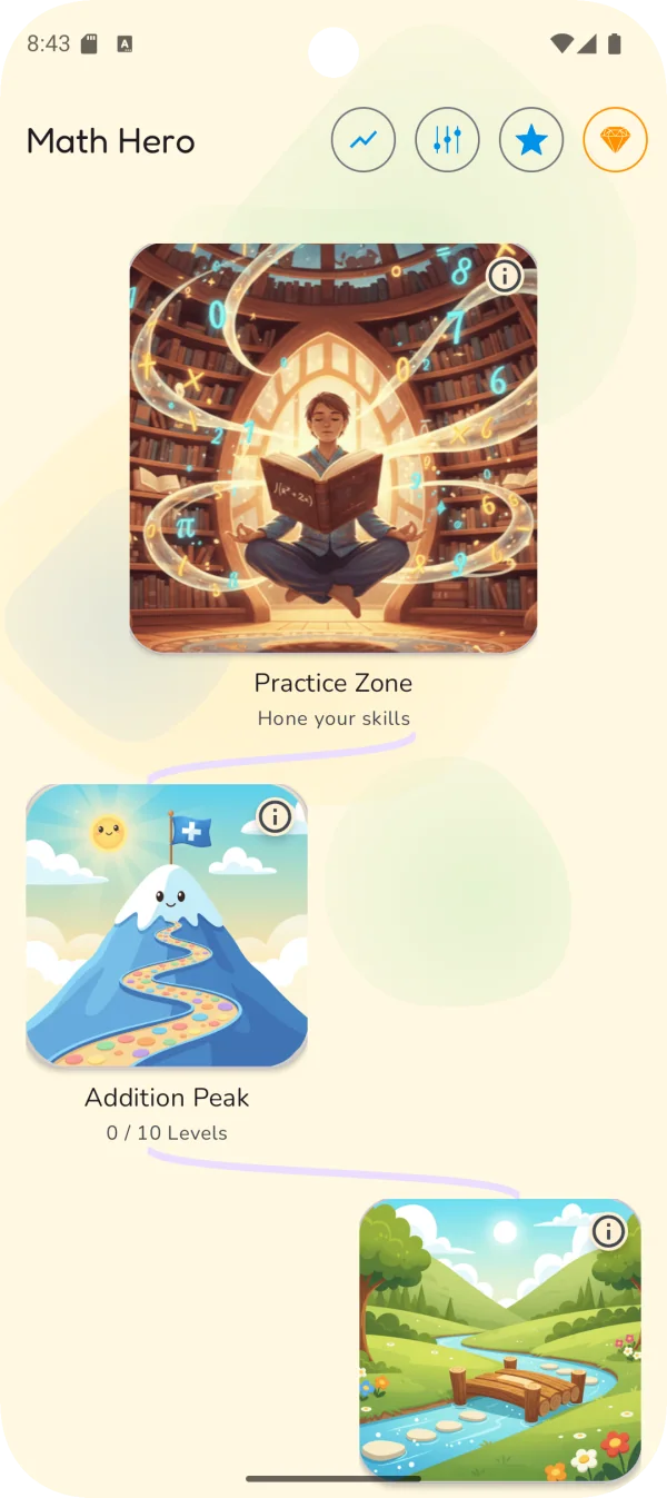 Math Hero: Fun Math for Kids: Zona de práctica y selección de temas de matemáticas (Android)