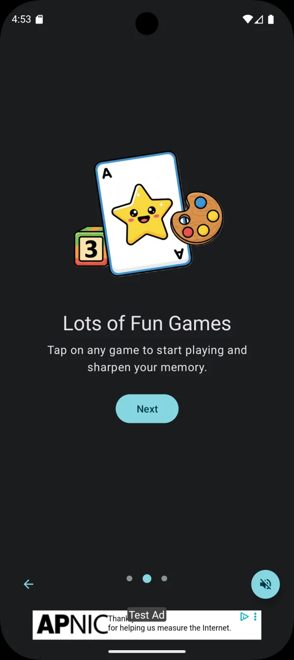 MemoMinds Memory & Brain Games: شريحة ترحيب تقدم مجموعة الألعاب (Android)
