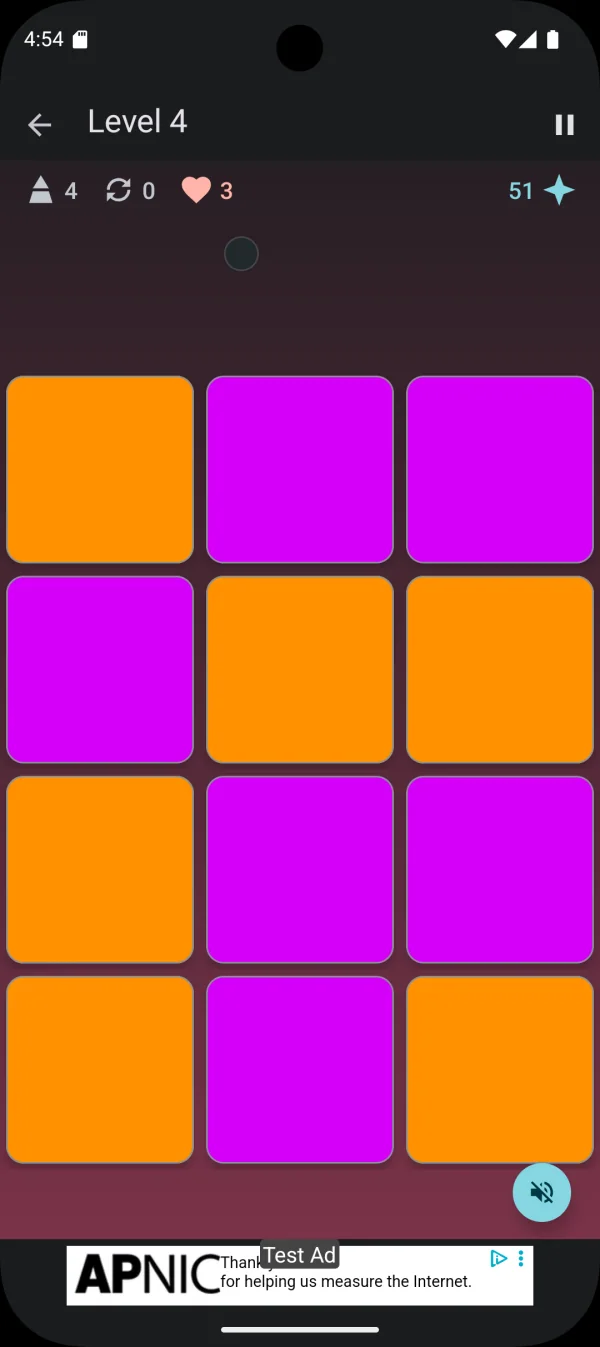 MemoMinds Memory & Brain Games: بطاقات برتقالية وبنفسجية لتذكر الألوان (Android)