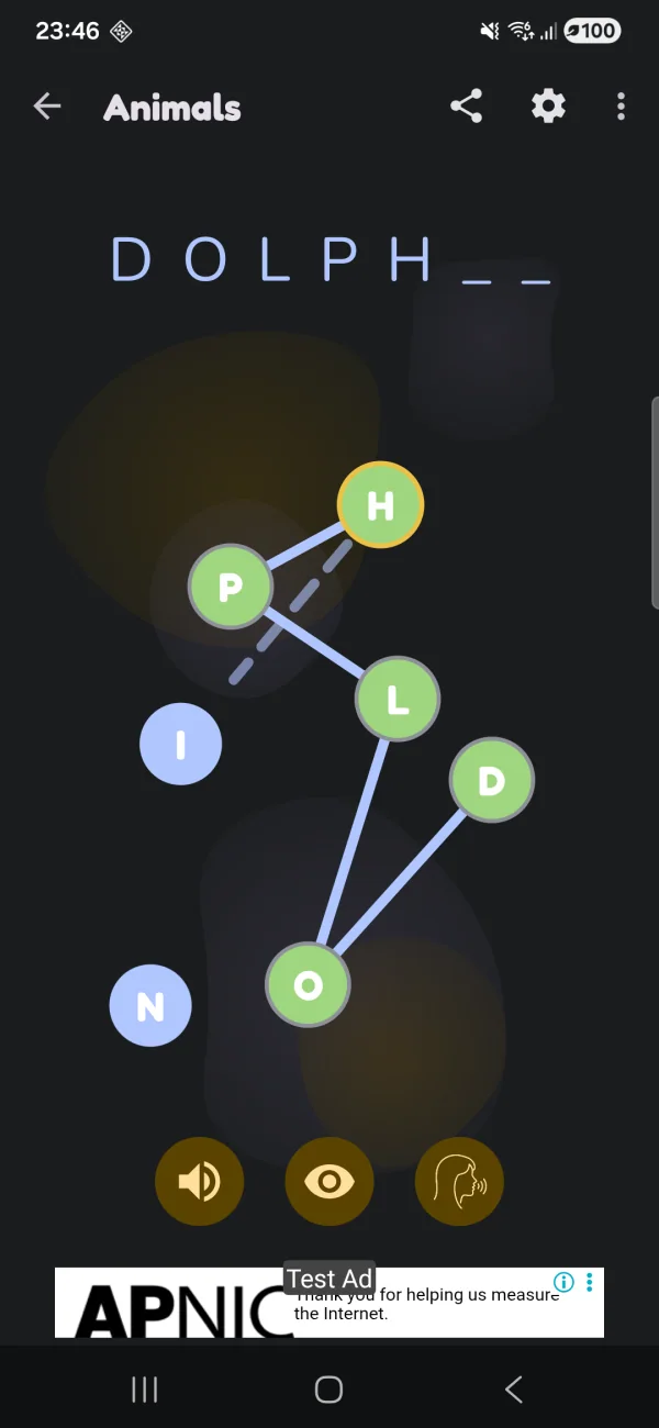 WordWise: Spelling Game: Ruta de letras conectadas que forma Dolphin (Android)